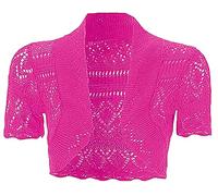 JM CLOTHING K19 New Kids Girls Manica Corta Cardigan Coprispalle All'uncinetto Maglia Pointelle Bolero Giacca per Abiti Shrug Crop Top, Fucsia, 9-10 Anni