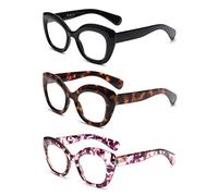 JM Occhiali da Lettura Donna Uomo con Cerniera a Molla, Occhiali Luce Blu Occhio di Gatto 3 Packs +1.25 (Nero + Marrone + Viola)