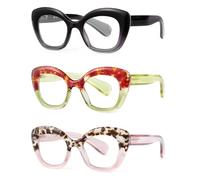 JM Occhiali da Lettura Donna Uomo con Cerniera a Molla, Occhiali Luce Blu Occhio di Gatto 3 Packs +1.75 (Nero + Verde + Rosa)