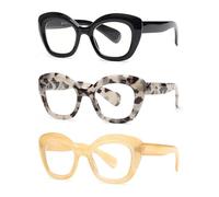 JM Occhiali da Lettura Donna Uomo con Cerniera a Molla, Occhiali Luce Blu Occhio di Gatto 3 Packs +2.5 (Nero + Grigio + Giallo)