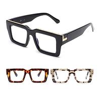 JM Occhiali da Lettura Donna Uomo con cerniera a molla, Oversize Quadrato Occhiali Luce Blu per Lettori 3 Packs 2.75