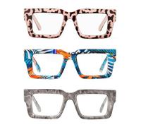 JM Occhiali da Lettura Donna Uomo con cerniera a molla, Oversize Quadrato Occhiali Luce Blu per Lettori 3 Packs 1.75