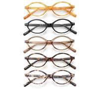 JM Occhiali da lettura ovali da donna 5 paia, occhiali da computer alla moda con protezione dalla luce blu e cerniere a molla +1.25