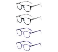 JM Occhiali da Lettura Quadrati Resistenti e Confortevoli con un Design Unico. Per Donna e Uomo. +1.75 [Confezione di 4-2x Grigi 2x Blu]