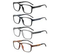 JM Occhiali da Lettura Uomo con Cerniera a Molla, Classico Rettangolare Occhiali Luce Blu 4 Confezioni +2.75