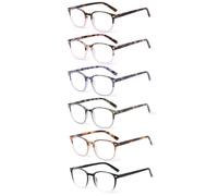 JM Quadrati Occhiali da Lettura per Donna Uomo, Occhiali Luce Blu con Cerniera a Molla 6 Packs +2.0