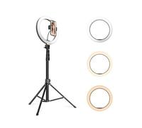 Jmary FM-536A - Kit di luci ad anello LED da 26 cm con treppiede da 170 cm, 3 modalità di illuminazione, alimentazione USB, supporto da 1/4", supporto per telefono, telecomando per trucco, streaming