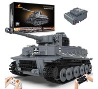 JMBricklayer RC WW2 Military Tiger Tank Building Blocks Set per adulti, 61501 Armatura da guerra Battaglia Carro armato Modello di Veicolo Giocattoli da costruzione con motore e telecomando, RC Tank