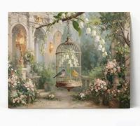 JMDMWA Quadro con stampa floreale Gabbia per uccelli e gigli della valle in stile vintage, ideale per decorare camera da letto e sala da pranzo (30x40 cm/senza cornice).