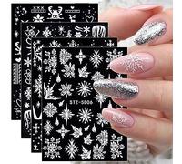 JMEOWIO 3D Fiocco di Neve Natale Adesivi Unghie Nail Art Stickers Autoadesivi 5D Decorazioni Nail Art Disegni 4 Fogli