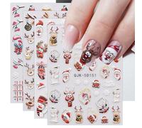 JMEOWIO 3D Fiocco Neve Natale Xmas Winter Holiday Cute Adesivi Unghie Nail Art, Stickers Unghie Autoadesivi 5D Decorazioni Unghie Nail Art Disegni 4 Fogli
