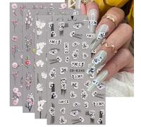 JMEOWIO 3D Fiori Adesivi Unghie Nail Art, Stickers Unghie Autoadesivi 5D Decorazioni Unghie Nail Art Disegni 4 Fogli