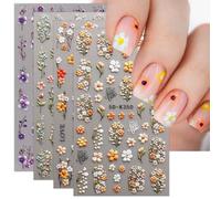 JMEOWIO 3D Fiori Autunno Floreale Adesivi Unghie Nail Art, Stickers Unghie Autoadesivi 5D Decorazioni Unghie Nail Art Disegni 4 Fogli