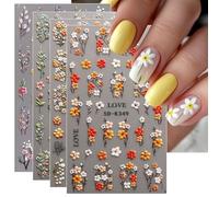 JMEOWIO 3D Fiori Autunno Floreale Adesivi Unghie Nail Art, Stickers Unghie Autoadesivi 5D Decorazioni Unghie Nail Art Disegni 4 Fogli
