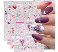 JMEOWIO 3D San Valentino Amare Cuore Adesivi, Nail Art Stickers Autoadesivi 5D Decorazioni Disegni 4 Fogli