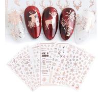 JMEOWIO 9 Fogli Adesivi Unghie Natale Nail Art Stickers Oro Rosa Fiocco di Neve Autoadesivi Stickers Unghie Decorazioni Natalizie