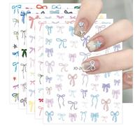 JMEOWIO Cravatta A Farfalla A forma Di Cuore Con Glitter Rosa Adesivi Unghie Nail Art 9 Fogli Stickers Unghie Autoadesivi Decorazioni Unghie Nail Art Disegni