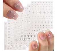 JMEOWIO Farfalla Stella Luna Argento Adesivi Unghie Nail Art 9 Fogli Stickers Unghie Autoadesivi Decorazioni Unghie Nail Art Disegni