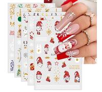 JMEOWIO Fiocco Di Neve Glitterato Di Natale Vacanze Invernali Oro Adesivi Unghie Nail Art 10 Fogli Stickers Unghie Autoadesivi Decorazioni Unghie Nail Art Disegni