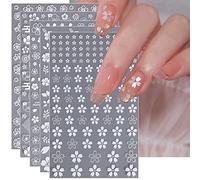 JMEOWIO Fiore Bianco Primaverile Adesivi Unghie Nail Art 9 Fogli Stickers Unghie Autoadesivi Decorazioni Unghie Nail Art Disegni