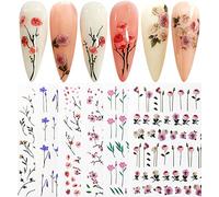JMEOWIO Fiori Adesivi per Unghie Nail Art - 6 Fogli Stickers Autoadesivi Decorazioni Nail Art Disegni