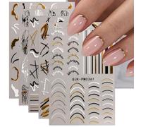 JMEOWIO French Tip Line Adesivi Unghie Nail Art 9 Fogli Stickers Unghie Autoadesivi Decorazioni Unghie Nail Art Disegni
