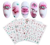 JMEOWIO Glitter di Natale Adesivi Unghie Nail Art 9 Fogli Stickers Unghie Autoadesivi Decorazioni Unghie Nail Art Disegni