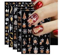 JMEOWIO Glitter Natale Adesivi Unghie Nail Art 8 Fogli Stickers Unghie Autoadesivi Decorazioni Unghie Nail Art Disegni