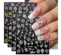 JMEOWIO Primavera Fiore Adesivi Unghie Nail Art 9 Fogli Stickers Unghie Autoadesivi Decorazioni Unghie Nail Art Disegni
