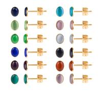 JMFENFA Set di 12 paia di orecchini a perno in acciaio inox con gemme multicolore a forma di occhio di gatto, da donna