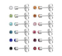 JMFENFA Set di 12 paia di piercing per orecchio, in acciaio inox chirurgico, multicolore, Birthstone Cubic Zirconia per orecchio, piercing, Acciaio inossidabile, argento 4 mm