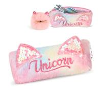 JMHACHY Grazioso astuccio per ragazze, per il rientro a scuola, con cerniera, estetico, con gatto, per studenti, cancelleria per studenti, colore rosa