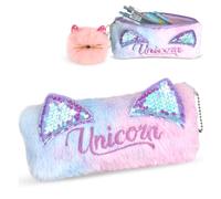 JMHACHY Grazioso astuccio per ragazze, per il ritorno a scuola, astuccio con cerniera, estetico, astuccio per penne a forma di gatto, articoli di cancelleria per studenti, viola