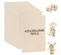 JMIATRY 15 Pezzi Compensato 420x300x2MM Pannelli Legno, Foglio di Compensato Pannelli in Legno per Artigianato Fai Da Te Artigianato Pittura Decorazioni