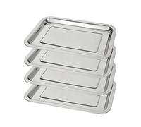 JMIATRY Set di 4 teglie da forno professionali in acciaio inox, multiuso, per servire la cucina, sano e non tossico, facile da pulire e lavabile in lavastoviglie, 32 x 22 x 2 cm