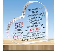 JMIMO Regalo per il 50° anniversario di matrimonio d'oro per lei e lui 50 anni di matrimonio, regalo per coppia, moglie, marito, a forma di cuore, in acrilico, regalo ricordo