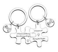 JMIMO Set di portachiavi a puzzle per 3° anniversario di matrimonio, per coppia, in pelle, per lui e per lei, per il terzo anniversario