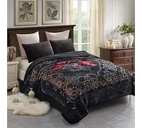 JML Coperta in pile king size, pesante visone coreano, 213 x 240 cm, 4,1 kg, morbida e calda, spessa stampa raschel visone per autunno, inverno, letto, casa, regali, fiori grigi
