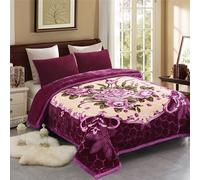 JML - Morbida coperta in pile di velluto di visone, per l'inverno, stile coreano, 2 strati, stampa A&B 1 PACK Fiore viola.