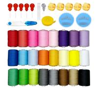 JMMZLLRX Filo per Cucire, 24 Colori Kit di Cucito per Bobine, Filo in Poliestere per Cucire con Ago, Infilafilo, Forbici e Righello, Rocchetti di Filo per Macchina da Cucire per Cucire