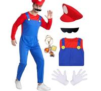 JMOCD Super Brothers idraulico costume, Super Brothers idraulico cosplay per carnevale genitore-bambino vestirsi (Rosso-Erwachsene, S)