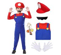 JMOCD Super Brothers idraulico costume, Super Brothers idraulico cosplay per carnevale genitore-bambino vestirsi (Rosso-Kinder, S)