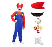 JMOCD Super Brothers idraulico costume, Super Brothers idraulico cosplay per carnevale genitore-bambino vestirsi (Rosso-Kinder, M)