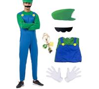 JMOCD Super Brothers idraulico costume, Super Brothers idraulico cosplay per carnevale genitore-bambino vestirsi (Verde-Erwachsene, S)
