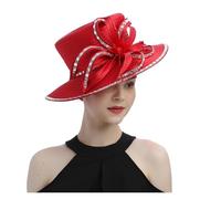 JMORCO Chapeau De Mariage Cappello da Chiesa in Raso con Strass, Perfetto for Fotografia, Cappello a Cilindro Donna, for Banchetto, Matrimonio, Cerimonia(Red)