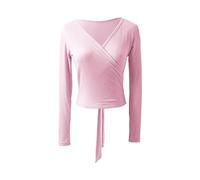 JMORCO Scaldacuore Danza Body da Danza Classica for Donna e Ragazza, Top Avvolgente, Manica Lunga, Danza Classica, Ginnastica, Maglioni complessivi, Cardigan riscaldante con Lacci(Pink,S)