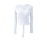 JMORCO Scaldacuore Danza Body da Danza Classica for Donna e Ragazza, Top Avvolgente, Manica Lunga, Danza Classica, Ginnastica, Maglioni complessivi, Cardigan riscaldante con Lacci(Ivory,XL)