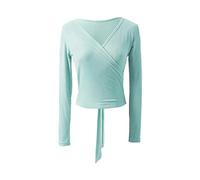 JMORCO Scaldacuore Danza Body da Danza Classica for Donna e Ragazza, Top Avvolgente, Manica Lunga, Danza Classica, Ginnastica, Maglioni complessivi, Cardigan riscaldante con Lacci(Light Green,M)