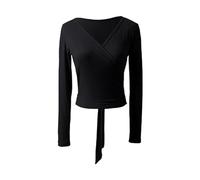 JMORCO Scaldacuore Danza Body da Danza Classica for Donna e Ragazza, Top Avvolgente, Manica Lunga, Danza Classica, Ginnastica, Maglioni complessivi, Cardigan riscaldante con Lacci(Black,M)