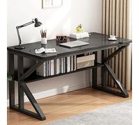 JMOZHCD Scrivania per Computer con libreria, scrivania per l'home Office, scrivania per Lo Studio, tavolino Moderno e Minimalista con Robusta Struttura in Metallo (Black 31 inch)